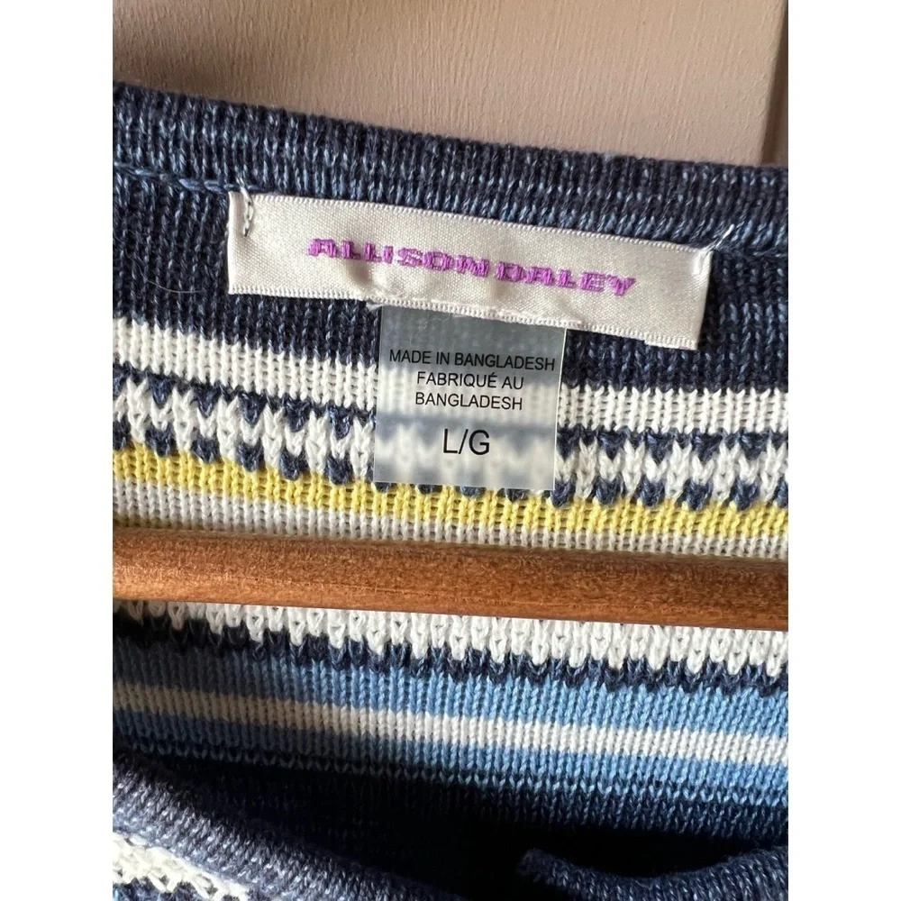 Blue Yellow Stripe One Button Closure Cardigan Allison Daley LNWOT L #976